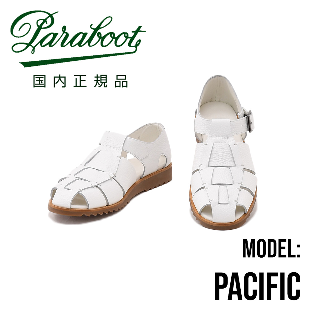パラブーツ PARABOOT　国内正規品 メンズサンダル パシフィック PACIFIC ホワイト GRグレインレザー 型押し グルカ グラディエーター 編み込み イタリア製｜メンズセレクトshopオクテット公式