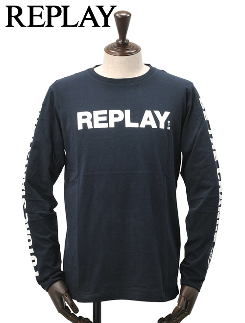 正規激安 リプレイ Replay 国内正規品 メンズ 長袖tシャツ スリーブロゴ ネイビー クルーネックカットソー コットン天竺 ガーメントダイ プリント でらでら 公式ブランド 楽天カード分割 Tiqs Com Br