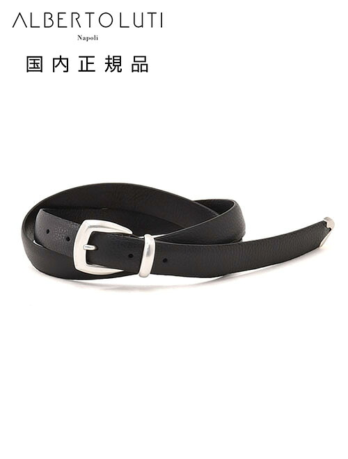 【8のつく日はポイント8倍】アルベルト ルティ　　ALBERTO LUTI　レザーベルト メンズ プンターレ 鹿革 ディアスキン ブラック 黒 25mm幅 ブランド刻印 シルバー真鍮バックル 国内正規品 でらでら 公式ブランド