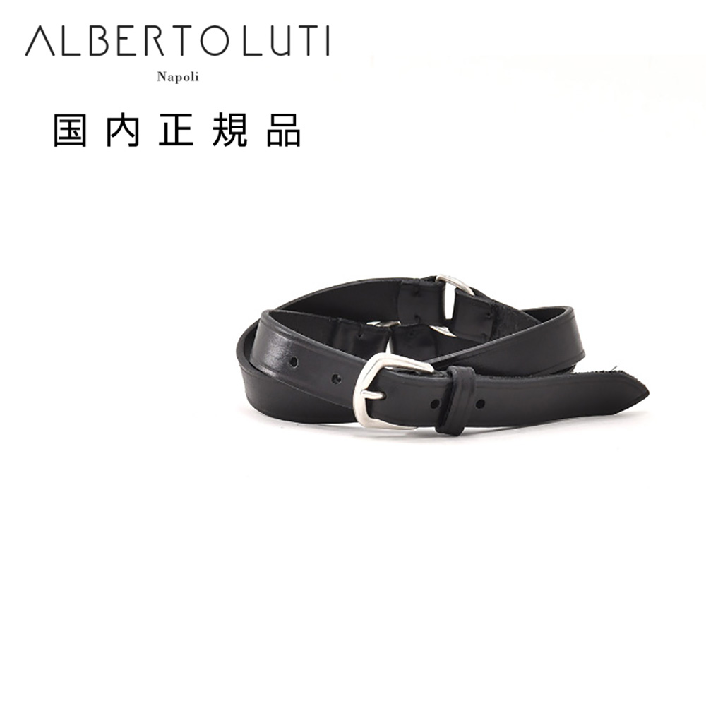 【8のつく日はポイント8倍】アルベルト ルティ　　ALBERTO LUTI レザーベルト メンズ カーフスムース ブラック ヴィンテージバックル シルバーパーツ 繋ぎ目デザイン 2.5cm幅 5穴調節式 国内正規品 オクテット