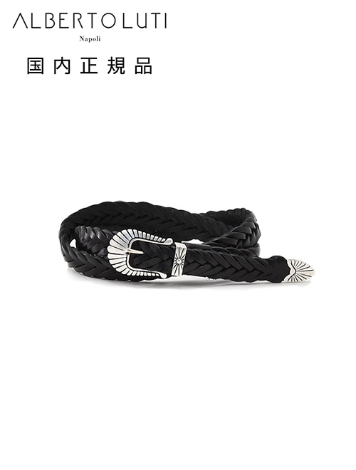 【8のつく日はポイント8倍】アルベルト ルティ　　ALBERTO LUTI　レザーメッシュベルト メンズ プンターレ カーフスムースレザー ブラック 黒 2.5cm幅 ウエスタン真鍮バックル ブランド刻印 国内正規品 オクテット