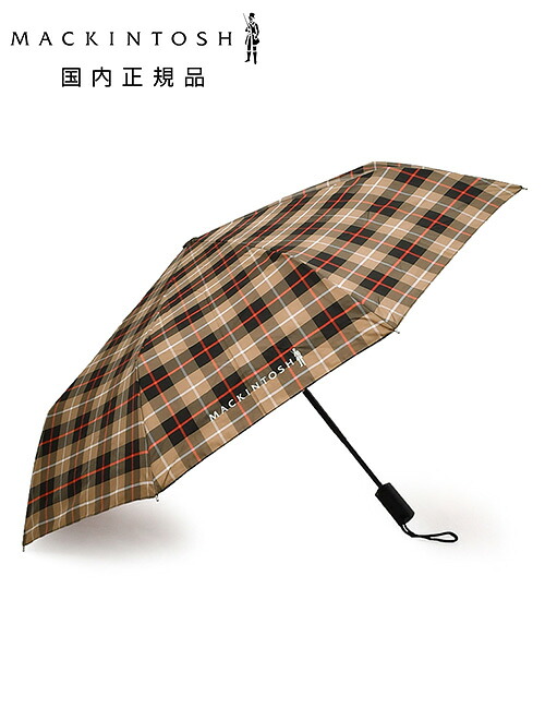 マッキントッシュ　　MACKINTOSH 折り畳み傘 ワンプッシュ オート開閉式 ポリエステル バークレーキャメル チェック柄デザイン ブランドロゴ 男女兼用 プレゼント 贈り物 国内正規品 でらでら公式 ブランド