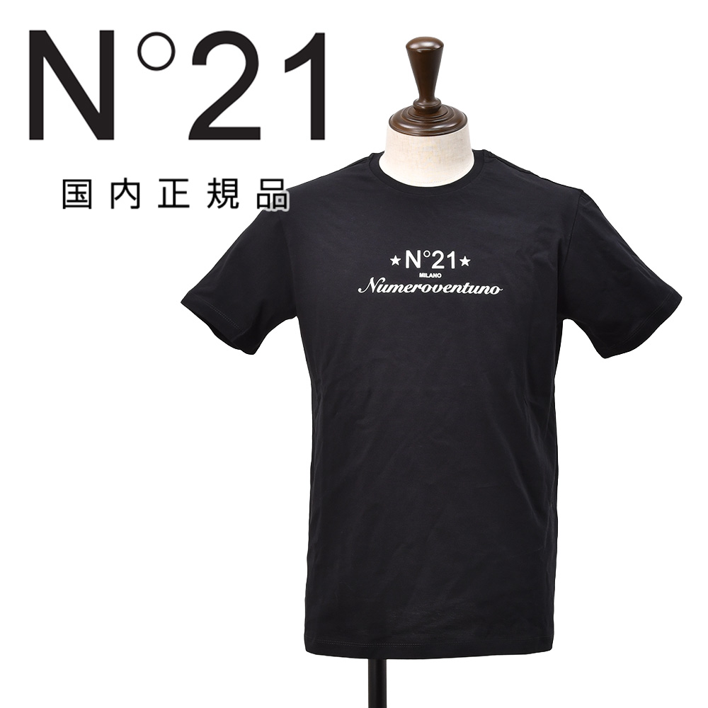 ヌメロ ヴェントゥーノ  N°21 半袖Tシャツ メンズ クルーネックカットソー F051-6328 コットンジャージー ブラック 黒 ブランドロゴプリント レギュラーフィット 国内正規品 オクテット