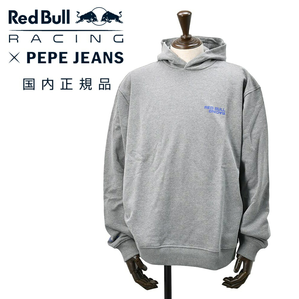ぺぺジーンズ×レッドブル レーシング　　Pepe Jeans×Red Bull RACING プルオーバーパーカー メンズ フーディー スウェット生地 グレー リフレクトロゴ 裏パイル ルーズフィット 国内正規品 でらでら公式 ブランド