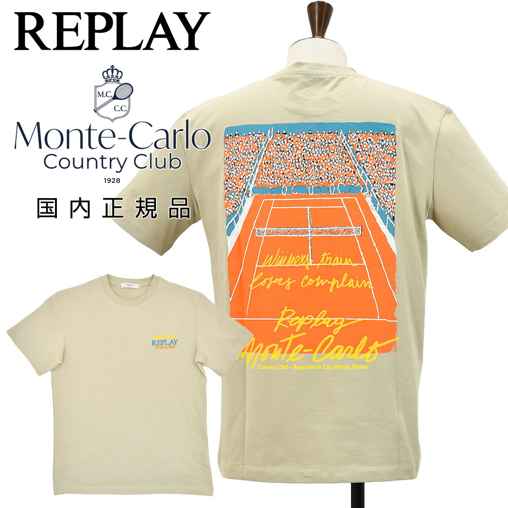 【ファイナル20】リプレイ×モンテカルロ カントリークラブ REPLAY×Monte Carlo Country Club バックプリントTシャツ メンズ 半袖カットソー コットンジャージー ベージュ クルーネック オーバーサイズ 国内正規品 でらでら 公式ブランド|でらでら メンズセレクトショップ