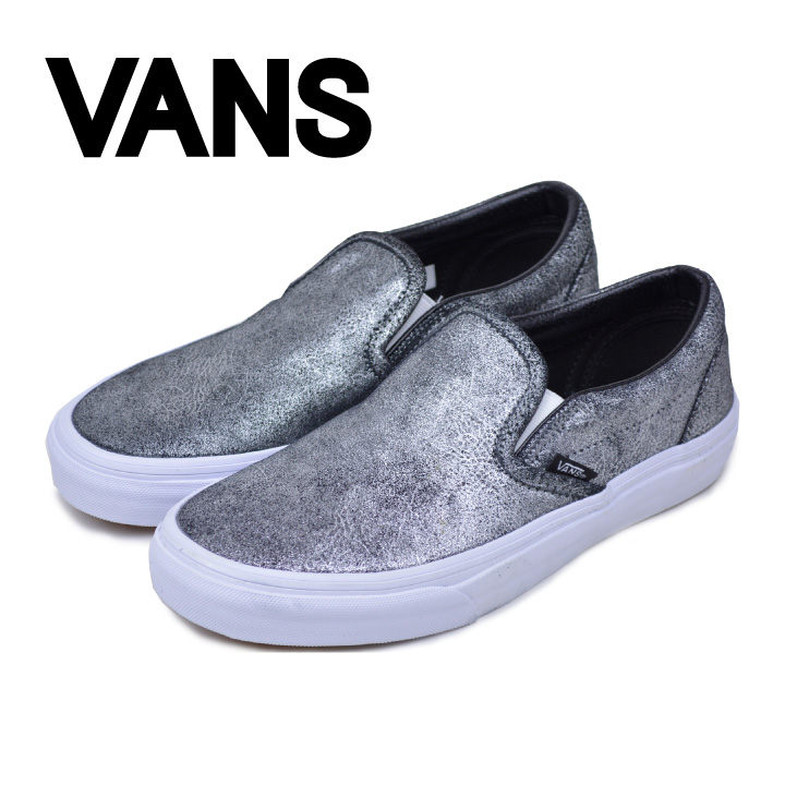 vans metallic silver slip on shoes