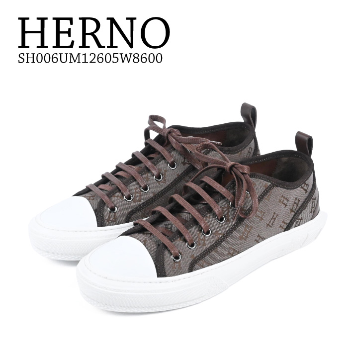 すぐ届く■HERNO■モノグラム スエード ローカットスニーカー HERNO - スウェードレザー レースアップ モノグラム柄ヒール