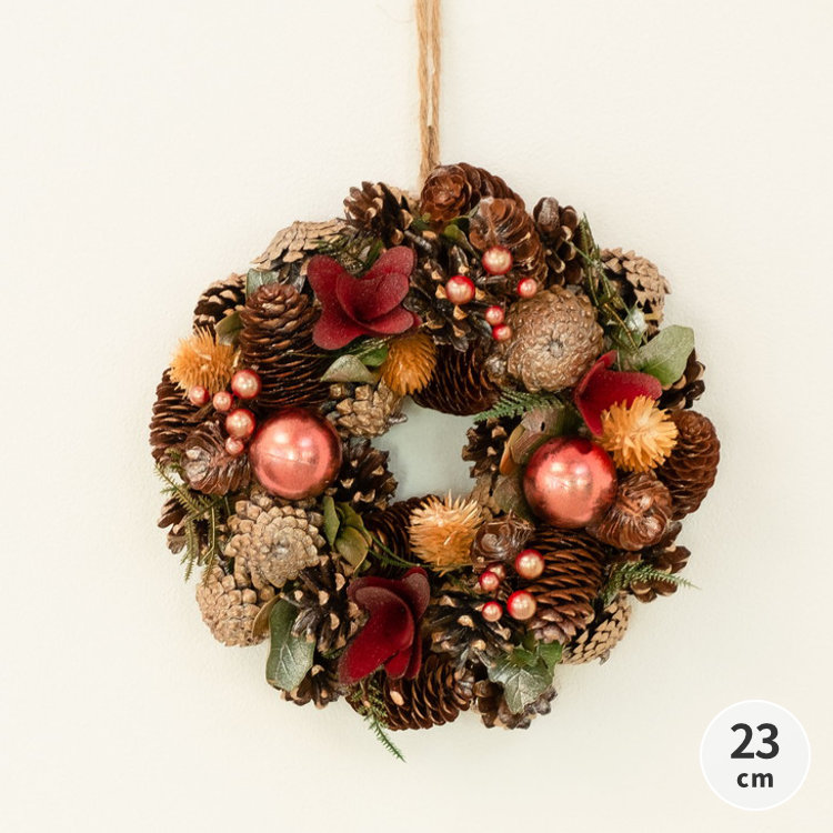 リース クリスマスリース Xmas ナチュラル 松ぼっくり クリスマス 林檎 23cm おしゃれ インテリア 雑貨 豪華 壁掛け 適切な価格