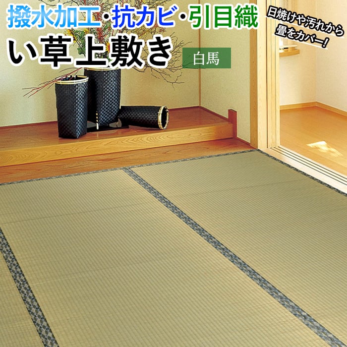 ラグ い草 上敷き 撥水 ござ 畳 敷物 夏用 カーペット マット 抗カビ 引目織 はっ水 絨毯 いぐさ イグサ たたみ 敷くだけ 和室 色褪せ防止 日焼け防止 消臭効果 湿度調整 い草の香り 江戸間 十畳 10畳 10帖 約352×440cm 白馬 (H) 引っ越し 新生活|カーテン・ラグの店デザインライフ