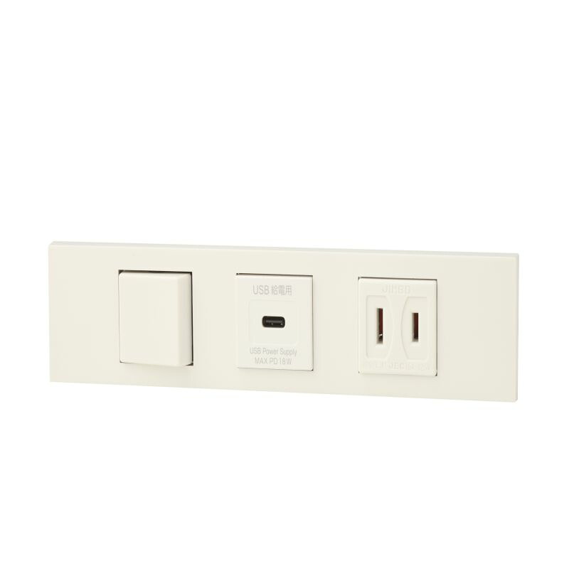 神保電器 KAG-3590 NKシリーズ家具・機器用3路スイッチ+USBコンセント（Type-C)+コンセントセット（PW色）｜DesignDepot