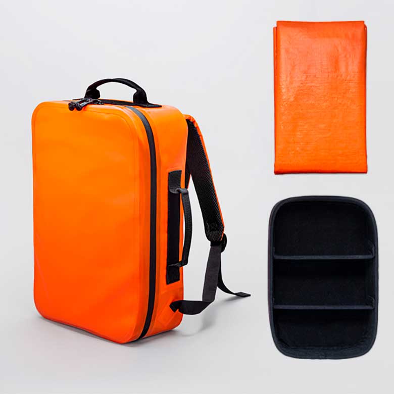 防災御徒面子＆居敷き THE EMERGENCY BAG＆SHEET 真四角型 独立独行 雨合羽 背嚢 非常用脱腸帯袋