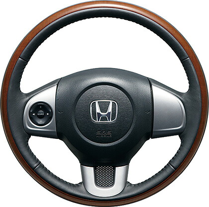 HONDA ホンダ 純正 NBOX+ N-BOX＋ plus エヌボックスプラス ステアリングホイール 本革&times;木目調コンビ（ブラック）ステアリングガーニッシュ装備車用 2013.12～次モデル｜DE（desir de vivre）