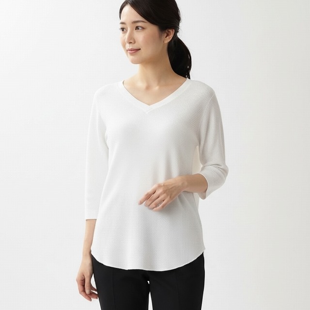 Emmaculate(エマキュレイト)ワッフルコットン 前後着用可 七分袖 カットソー【レディースファッション 30代 40代 50代】｜Listyc