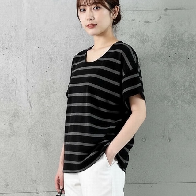 PUPULA(ププラ)コットンレーヨン混 ボーダー ニットソー チュニック【セレクトショップ】【レディースファッション 30代 40代 50代】【selectshop】|Listyc