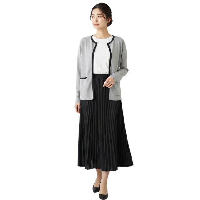 PUPULA ププラ バイカラーライン　コットンノーカラー ニットジャケット【レディースファッション 30代 40代 50代 60代】【動画掲載】