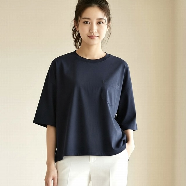 KITO (ケイト)シルケットコットン プチポケットトリム リブネック 5分袖カットソー【レディースファッション 30代 40代 50代 60代】【動画掲載】｜Listyc 10,032円