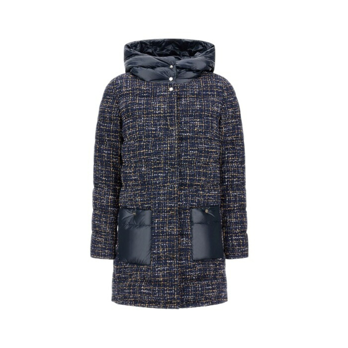 ヘルノ ツイード 切替 ダウン SOHO ショート丈 40 現行モデル ブラック ヘルノ】ツイード切り替え ダウンコート フード取り外し可能 40 黒