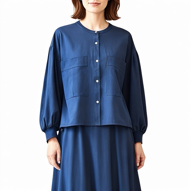 PUPULA(ププラ） コットンストレッチ ノーカラーシャツジャケット【レディースファッション 30代 40代 50代 60代】【動画 掲載】