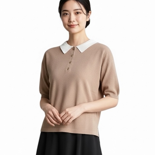 ププラ ( PUPULA )ミラノリブ 鹿の子織り バイ色合い ポロニットプルオーバー【レディース流行り物 30代 40代 50代 60代】【映像 掲げる】