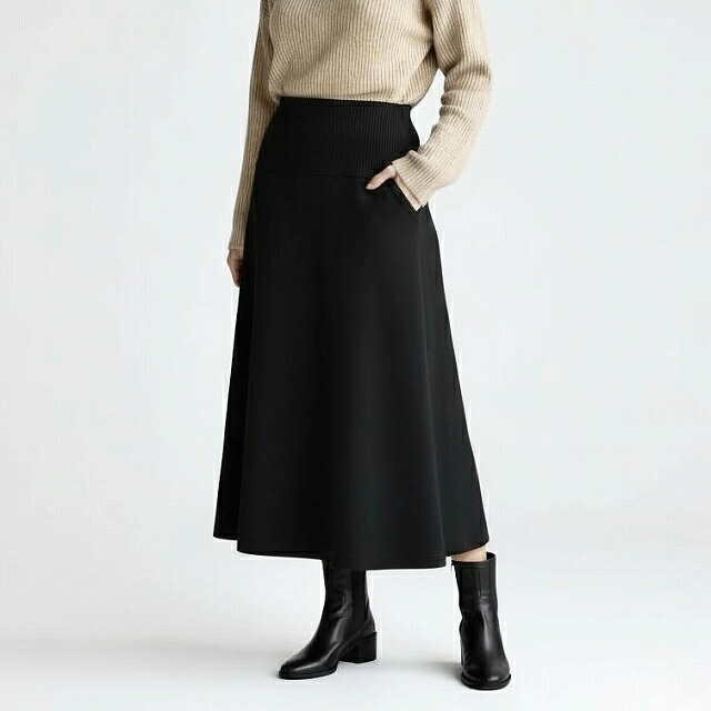 PUPULA(ププラ) レーヨンナイロンブレンド ミラノリブ フレアーロングスカート【レディースファッション 30代 40代 50代 60代】