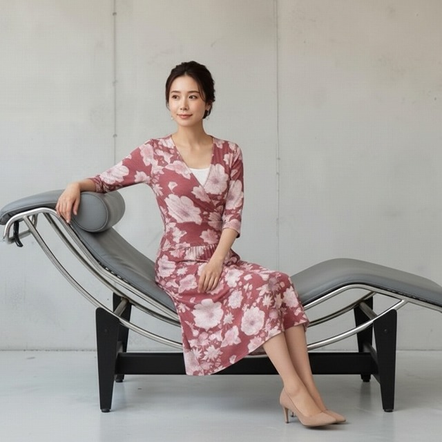 ププラ ( PUPULA ) フラワープリント カシュクール風 レーヨン カットソー ワンピース【レディースファッション 30代 40代 50代 60代】【動画掲載】｜Listyc
