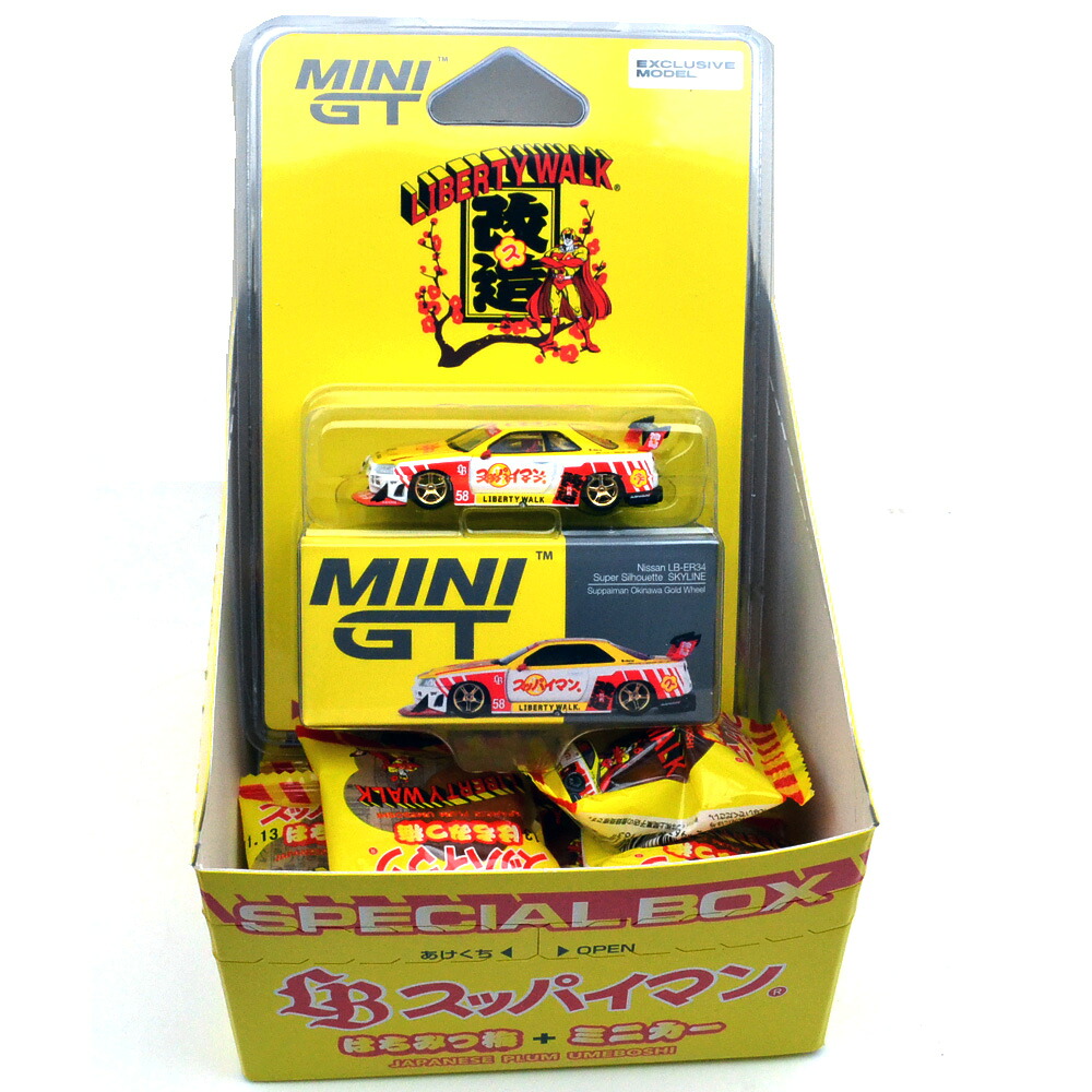 【楽天市場】MINI GT 1/64 SUPAIMAN NISSAN SKYLINE ER34 LBWK W/SNACK BOX ...