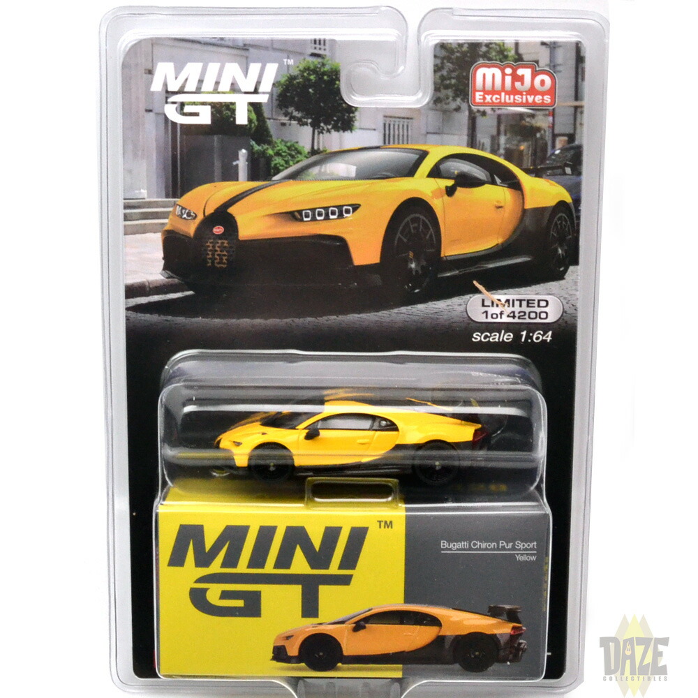 Mini GT #428 Bugatti Chiron Pur Sport Giallo &ndash; 1:64 &ndash; Esclusiva MIJO USA &ndash; Nuova In Confezione