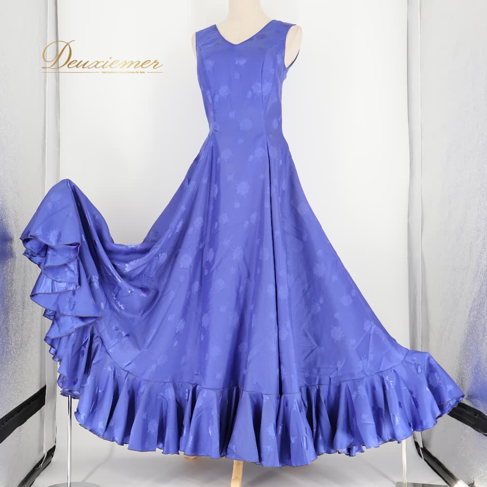 【中古】 Naomi Collection ナオミコレクション フラメンコ 衣装 ワンピース ドレス ブルー系 青 花 花柄 ノースリーブ 袖なし ボランテ フリル 光沢 華やか ボリューム 上品 かわいい ダンス衣装 イベント ステージ 舞台 フラワー フラメンコワンピース A007-2511019000403|deuxiemer 店