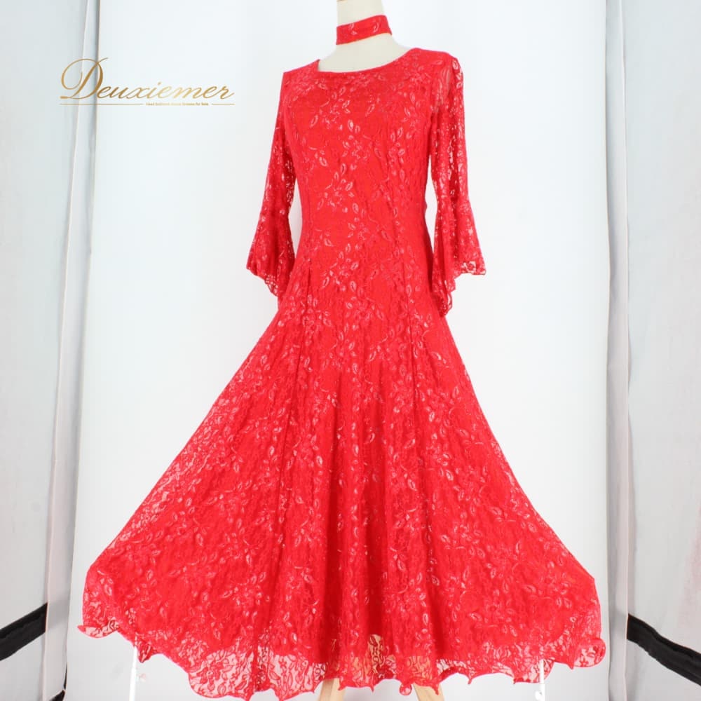 【中古】 prima boutique プリマブチック 人付き合い社交ダンス お召しもの お召しもの 標準尺度 赤いこと系 赤 チョー鉄道車両 花柄 スピード競技 準燕尾服 社交ダンス寄りあい 寄りあいお召しもの 高座お召しもの 告げ知らせる会 レディース オール時節 F（無償性大きさ）大きさ B058-2510122012808