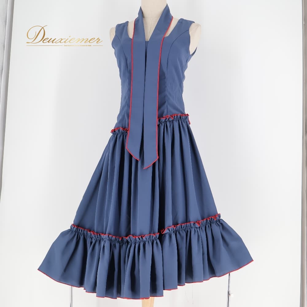 【中古】 フラメンコ 衣装 ワンピース ドレス レッド系 ネイビー系 ブルー系 紺 赤 無地 ボウタイ 重ね着 ダンス パーティ 発表会 ノースリーブ ダンス衣装 発表会衣装 舞台衣装 演奏会衣装 パーティー衣装 C031-2511019000441｜deuxiemer 店