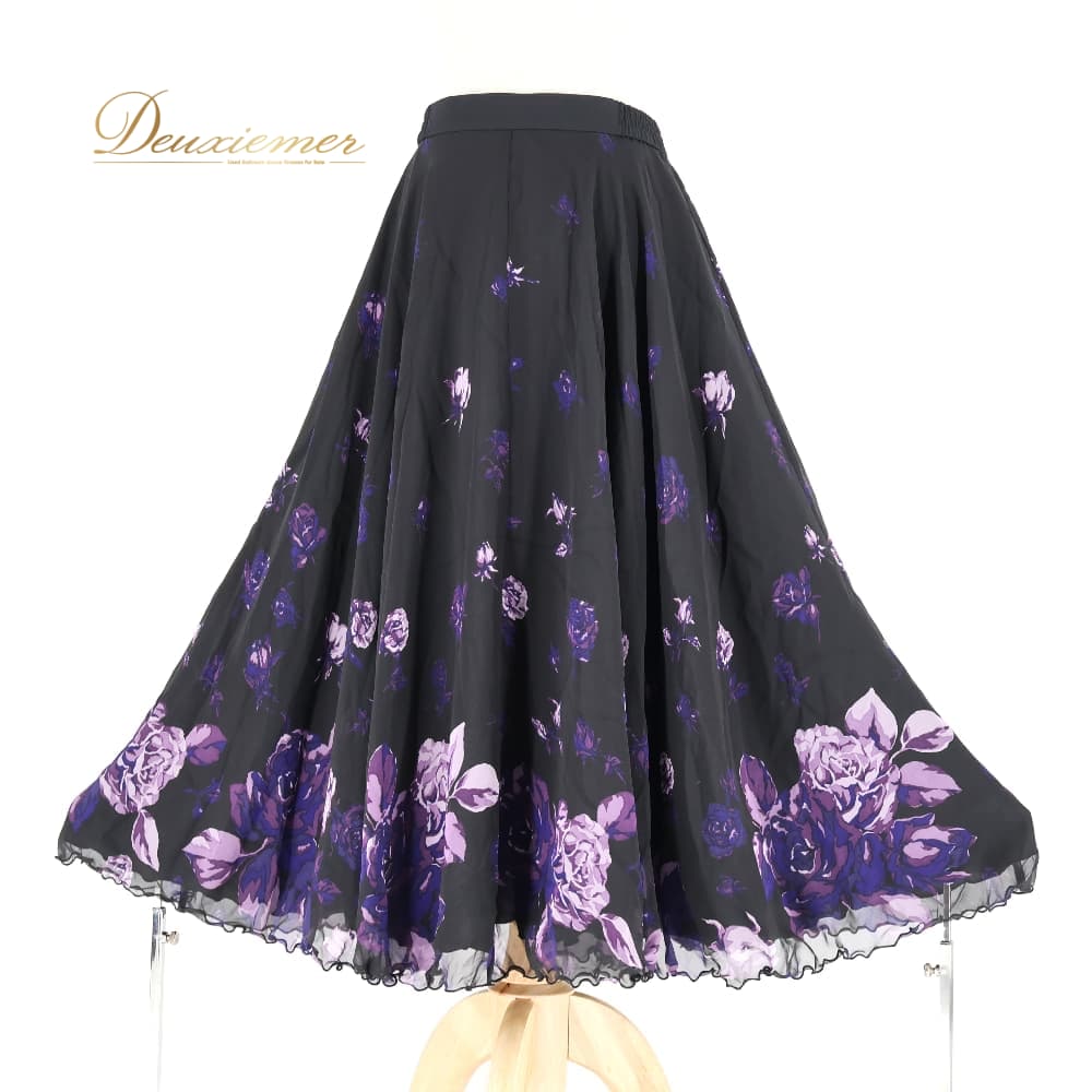 【中古】 Chacott チャコット 人付き合い社交ダンス 御召しもの スコート 習い事御召しもの 黒いこと系 花 花柄 黒 紫 青 窈窕たる 可愛らしい 晴れ晴れしい 日本製 社交ダンス御召しもの でき事 上演 今めかしい ふんわり ひらひら 寄りあい 社交ダンス寄りあい パープル系 青み系 L大きさ A027-2510718012670