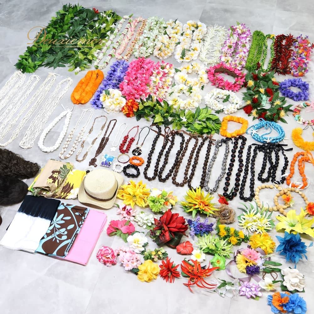【中古】 フラダンス 小物 まとめ売り 100点以上 書き割り 花の冠 御花花の冠 ククイ 首飾り 甲殻花の冠 パレオ 黄 白 緑 紫 赤 さくら色 派手 付属物 髪の毛ゼムクリップ 髪の毛付属物 タヒチアン 白いこと系 緑であること系 さくら色系 青碧系 Z014-9912898000028