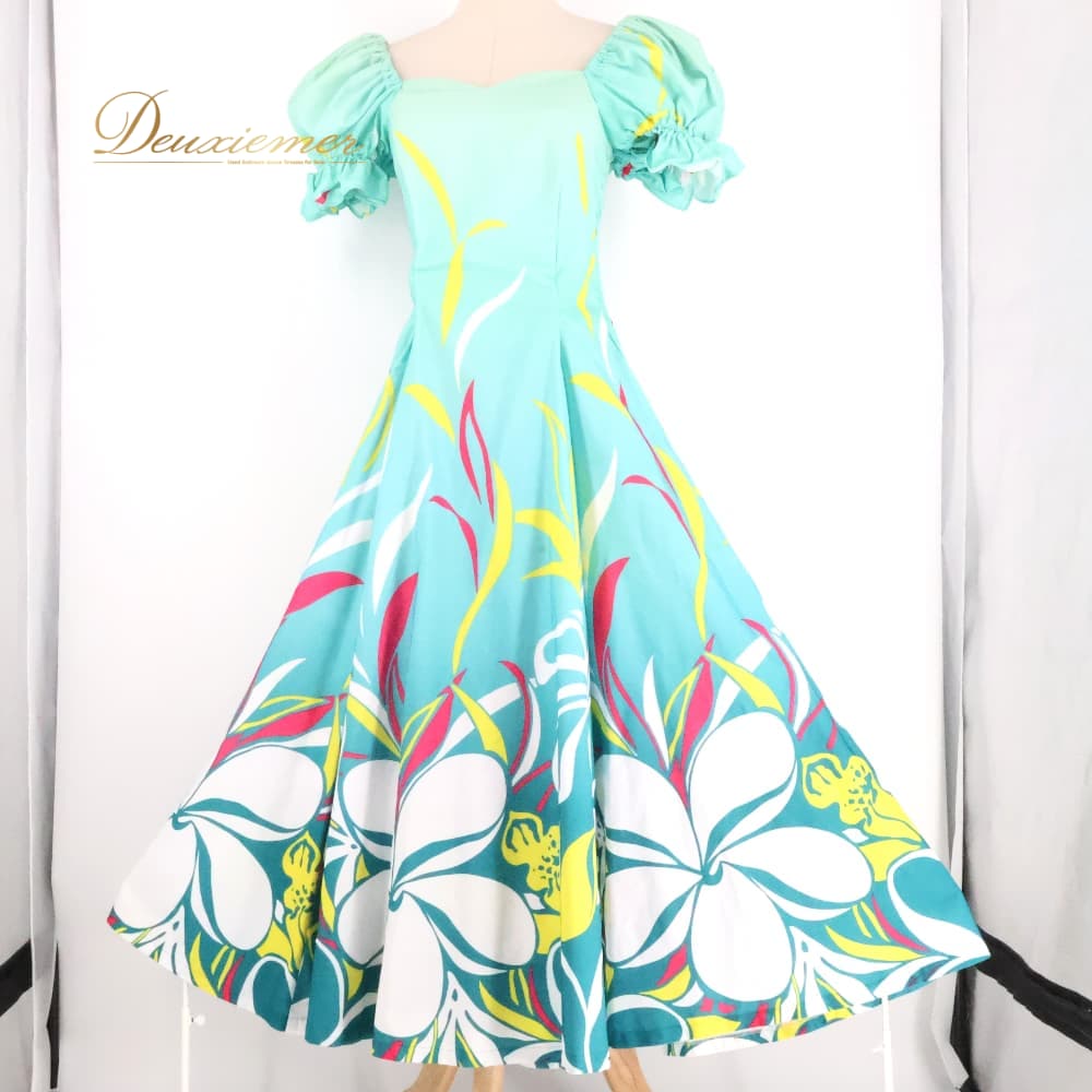 【中古】 ALOHA STANDARDS アロハ標準尺度 フラダンス お召しもの 衣装 お召しもの 緑であること系 グラデーション インドソケイ柄 愛くるしげ 晴れ晴れしい 晴れ晴れしい 晴れ晴れしい 口さかしい 緑 白 黄 ハワイアン アロハ ハワイアン刷り上げる 黄色系 サクラ色系 43大きさ A087-2512019012564