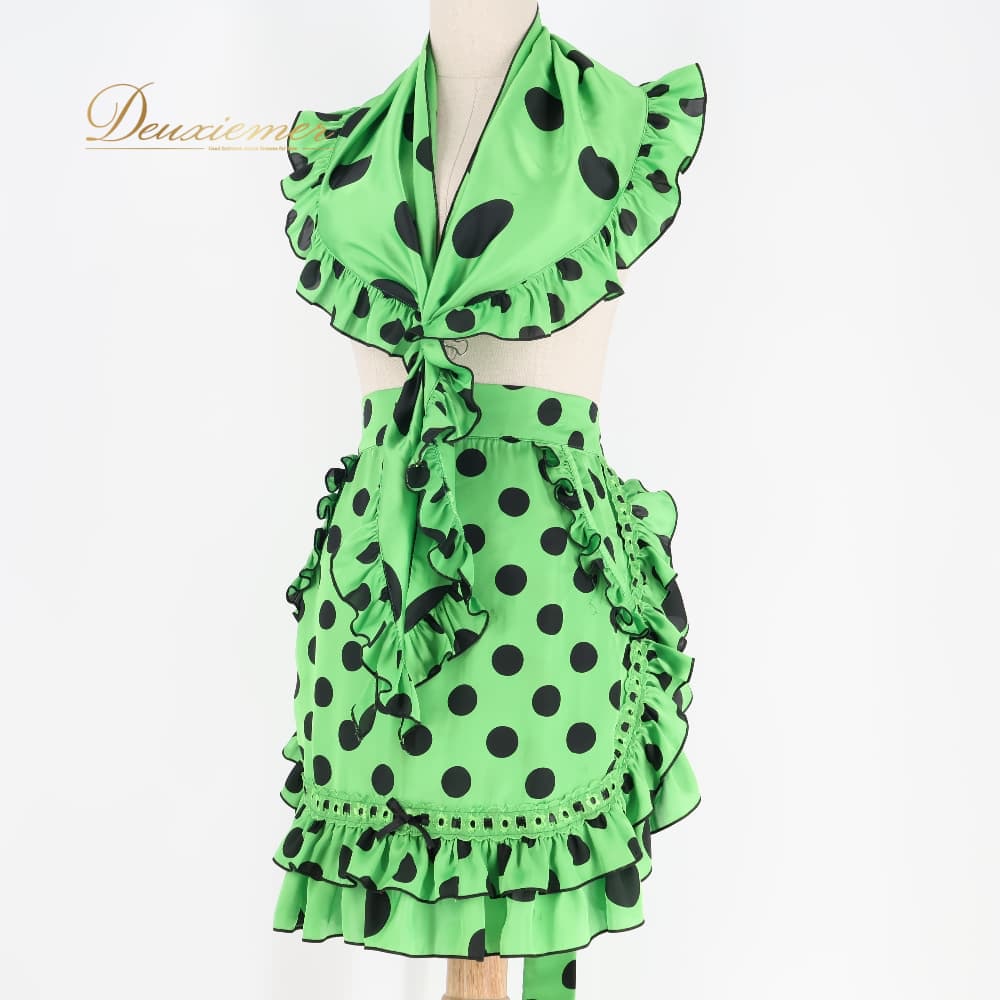 【中古】 MARINA FLAMENCA フラメンコ 衣装 シージョ エプロン グリーン系 ブラック系 緑 黒 フリル レース リボン 水玉 ドット 華やか かわいい ポップ 装飾 衣装小物 舞台衣装 ダンス衣装 C068-2511069002303|deuxiemer 店