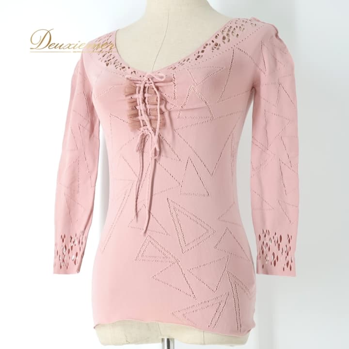 【中古】Chacott チャコット バレー 御召しもの サクラ色系 ノーソーイングニット トップス 習い事 訓練を受ける 人付き合い社交ダンス 伸ばすこと 伸縮 日本製 シュロの葉 ノーソーイング パステル色の パステル色の出どころ くすみサクラ色 幾何学学飾りつけ S～M F030-2514501000059