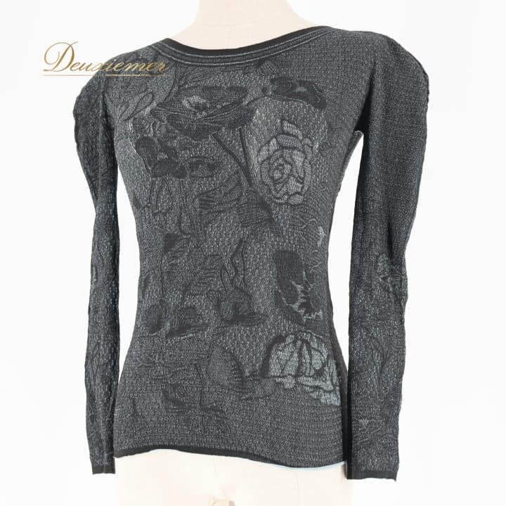 【中古】バレー 御召しもの ノーソーイングニット 黒いこと系 リヴァーシブル 黒 緑 人付き合い社交ダンス 花柄 花 訓練を受ける 習い事 伸縮 伸ばすこと 窈窕たる 可愛らしい 落ち着いた色 御花 長袖 ノーソーイング F082-2514501000134