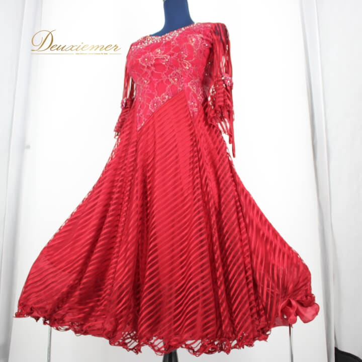 【中古】prima boutique プリマブチック 人付き合い社交ダンス お召しもの 標準尺度 お召しもの 衣装 寄りあいお召しもの 高座お召しもの レディース オール時節 赤 生産ライン石ころ 赤いこと系 セクシーエレガント 今めかしい 社交ダンス用お召しもの B073-2510122003936