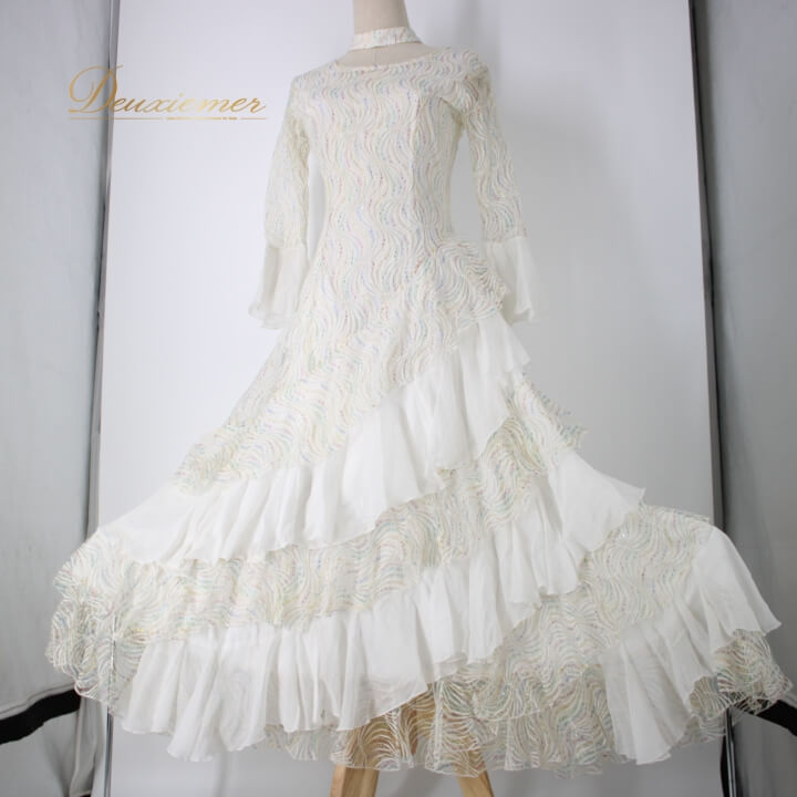 【中古】 prima boutique プリマブティック 社交ダンス 衣装 スタンダード ドレス ワンピース パーティ衣装 白 ホワイト系 レース チョーカー ドレス 衣装 ファスナー付き 伸縮性 ポリエステル パーティー服 フェミニン おしゃれ おすすめ B078-2510122007774｜deuxiemer 店