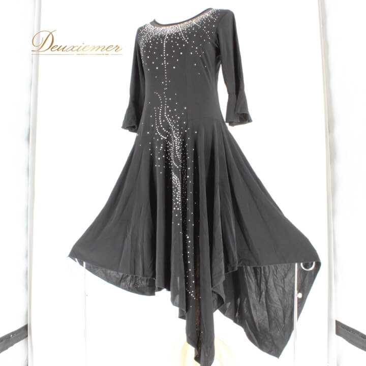 【中古】 prima boutique プリマブティック 社交ダンス 衣装 スタンダード ラテン ドレス ワンピース レッスンウェア パーティドレス ラインストーン ブラック系 黒 ロングドレス フォーマル 派手 シンプル 大人 おしゃれ パーティー用 B013-2510701005467