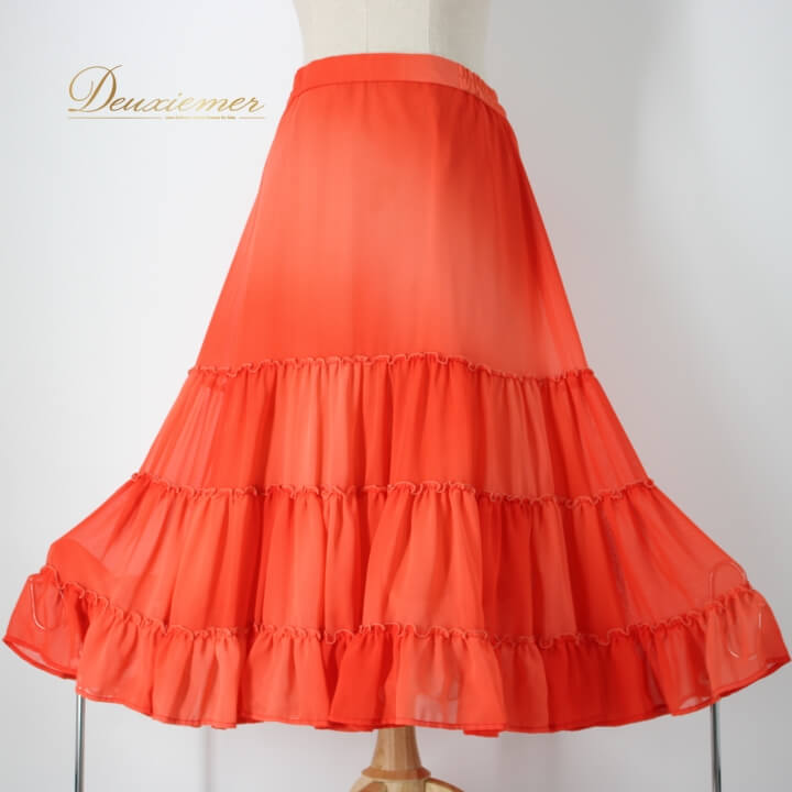 【中古】 Dance Fashion Pier 社交ダンス 衣装 スタンダード スカート レッスンウェア 練習着 オールシーズン オレンジ系 無地 シンプル 派手 ポリエステル スカート レディース フィット感 夕日色 体型カバー ダンスウェア B069-2510718008796
