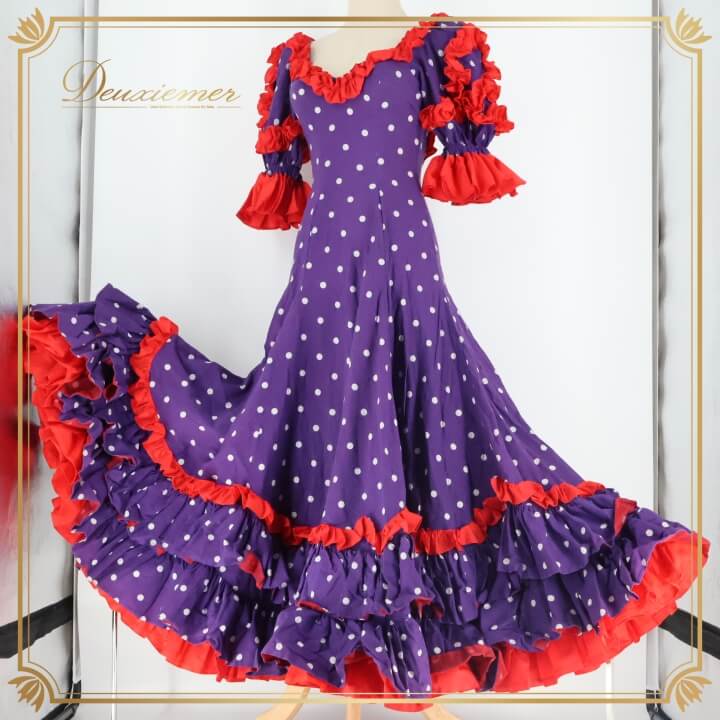 【美品 日本製 フラメンコ衣装】ブルー×ドット naja ワンピース ドレス 美品 日本製 フラメンコ衣装】ブルー×ドット naja ワンピース