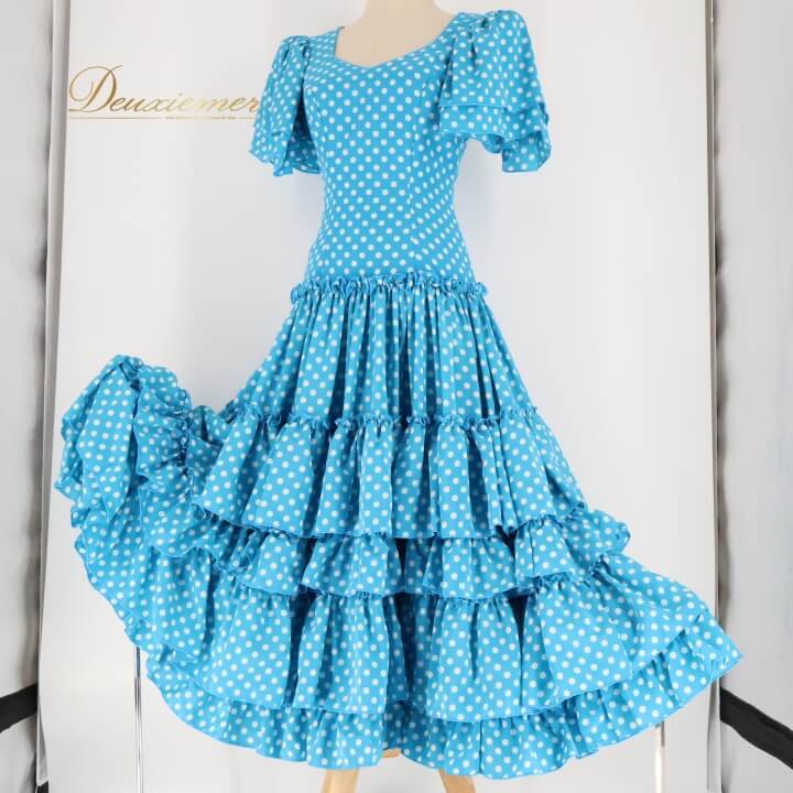 楽天市場】【送料無料】 フラメンコ衣装 青 ブルー ドット柄