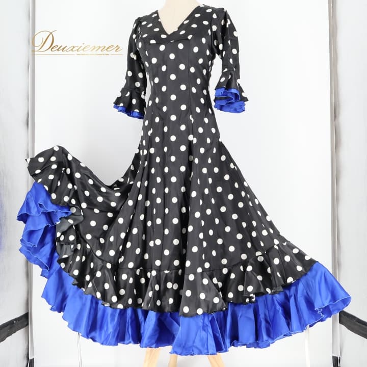 楽天市場】【送料無料】 フラメンコ衣装 青 ブルー ドット柄