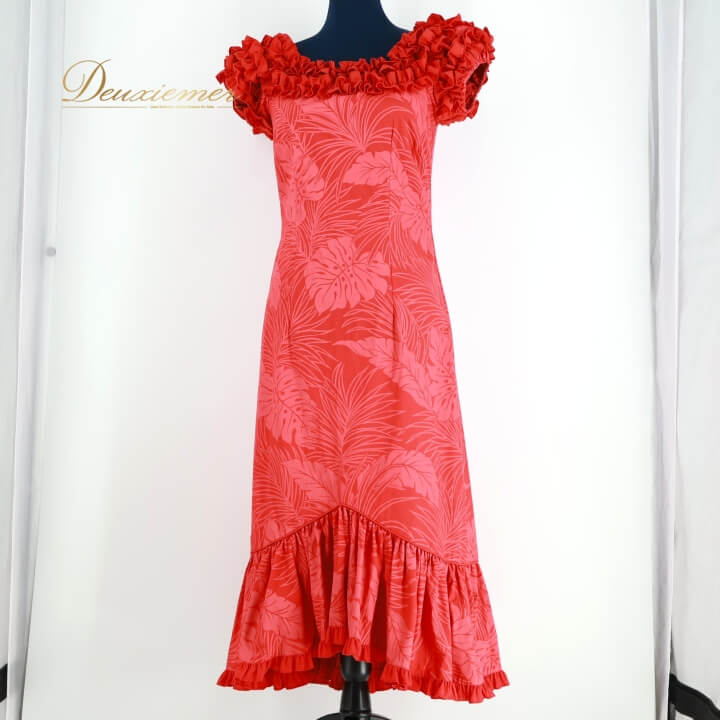 【中古】T&L MUUMUU FACTORY ムームーファクトリー フラダンス 衣装 ワンピース ドレス レッド系 フラ ダンス 赤 フリル モンステラ柄 ハワイアン ハワイ製 アロハ 鮮やか 華やか かわいい 1/2 A117-2512019003883 5,173円