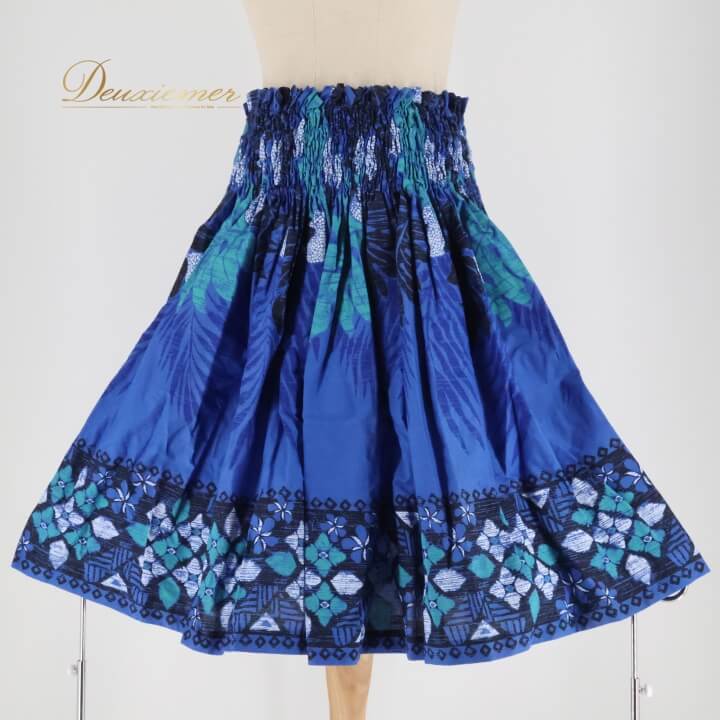 【中古】PauSkirtShop パウスカートショップ フラダンス 衣装 パウスカート ブルー系 日本製 シングル シンプル ワントーン モンステラ柄 かわいい 華やか 鮮やか 深い青 大人っぽい ハワイアン アロハ ハワイアンプリント フラ ダンス レッスン 練習 A067-2512018006854