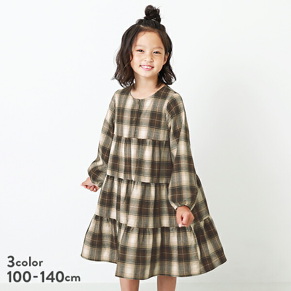 楽天市場 40 Off チェックティアード長袖ワンピース 子供服 キッズ 女の子 長袖ワンピース ワンピース 長袖 Devirock 楽天市場店