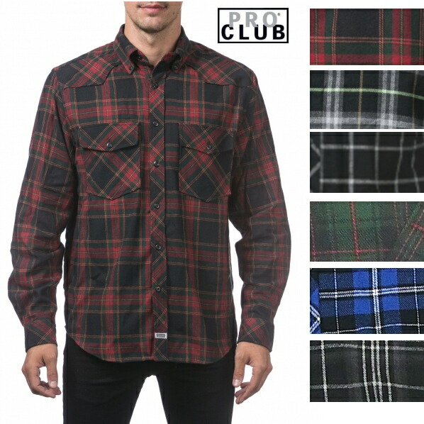 【151】PRO CLUB (プロクラブ) Men's L/S Flannel Button Shirt【全６色】【フラネルシャツ] チェック柄 L/Sシャツ PROCLUB 長袖(ロングスリーブ) 小さいサイズ 大きいサイズ メンズ ネルシャツ メキシカン　ストリート系　ヒップホップ　作業着LL 2L 3L 4L 5L