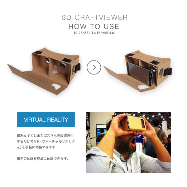 楽天市場 3d Vr クラフトビューアー Google Cardboard グーグル カードボード 360 動画 Oculus Rift オキュラス リフト アプリ 3d映像 スマホ Iphone6 メガネ ハコスコープ Dex