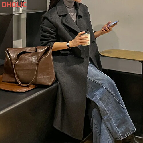 レディース 韓国ファッション アウター コート ロングコート 長袖 ハイネック カラー襟 無地 ウール混 スリム フェミニン 大人 シンプル デイリー 春 秋 冬 SSLSOM|DHOLIC
