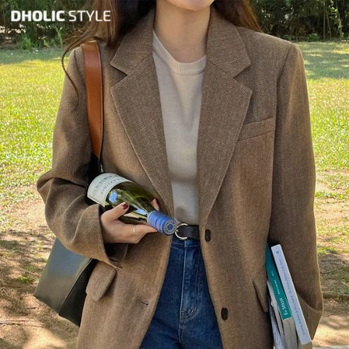レーディス 韓国流行り物 dholic 秋 fall autumn あき fw 春 spring はる ss ヘリンボーンシングルジャケット・p500545 アウター 上衣 ライトアウター 通い服 事務室 長袖  hotping SSHOTP